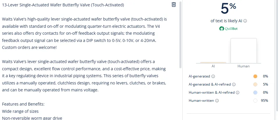Lever Signal Actuated Wafer Butterfly Valve Touch Active